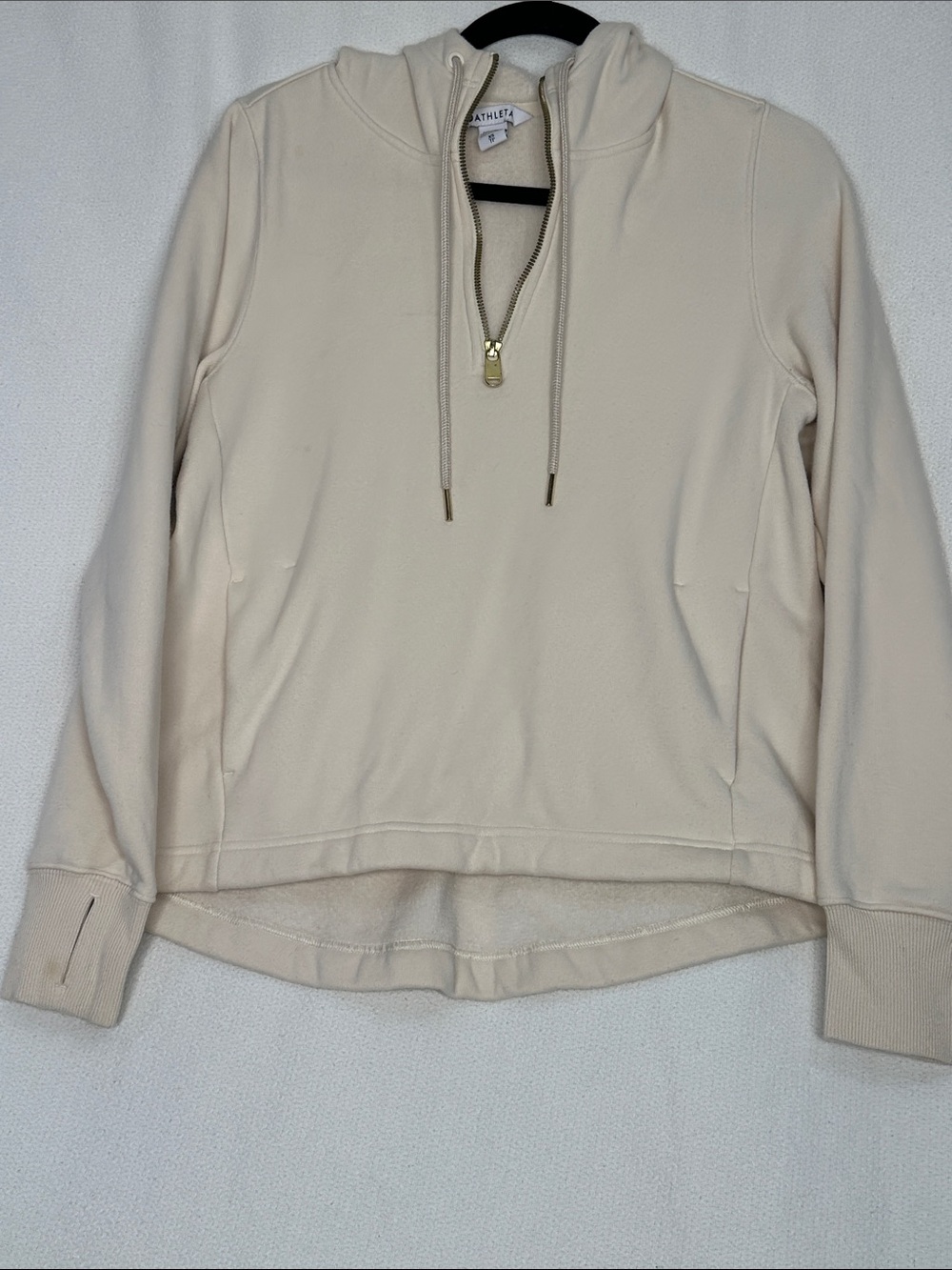 Athleta Neutral Cream Half-Zip Hooded Pullover